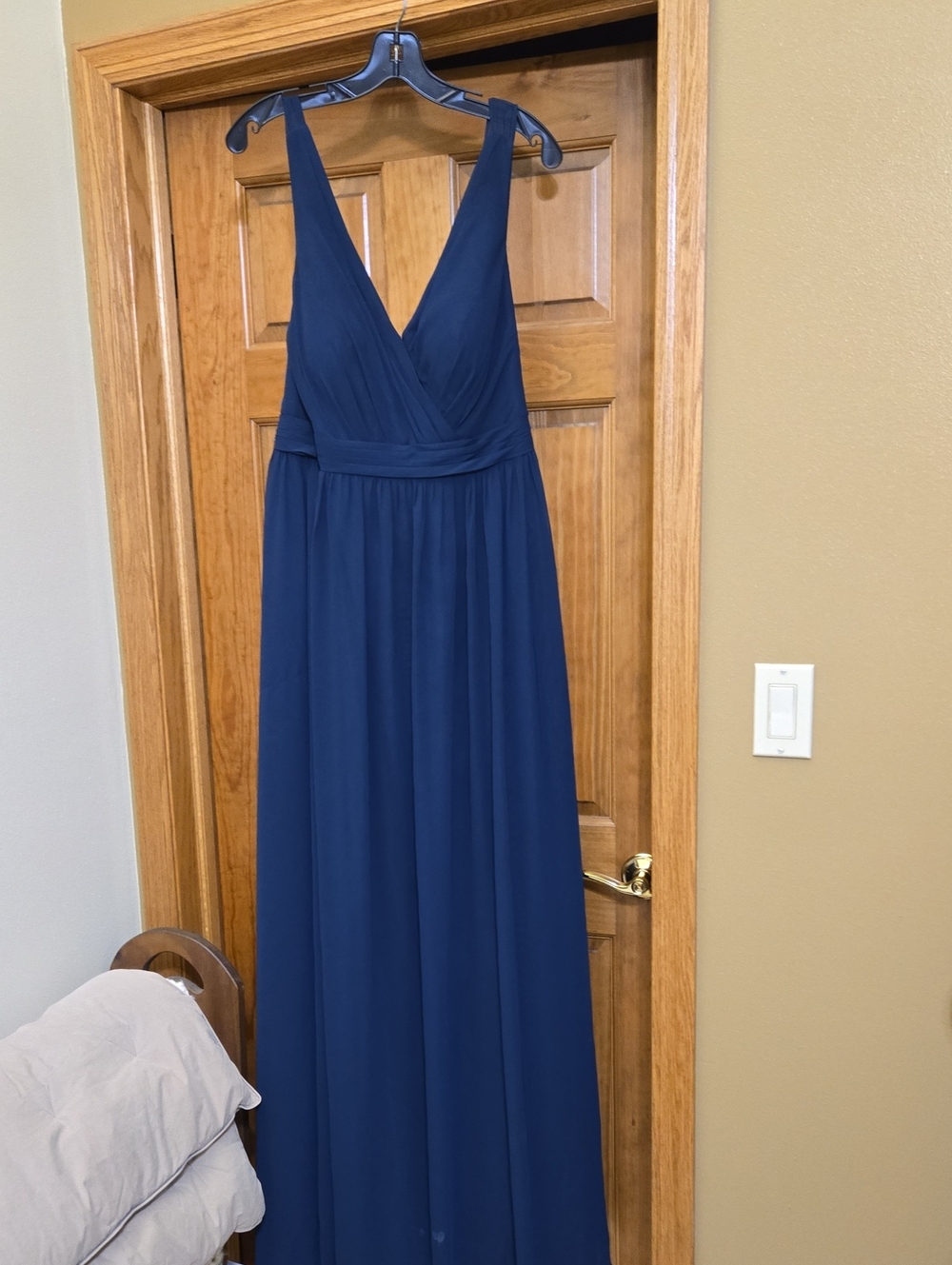 Azazie Navy V-Neck Sleeveless Maxi Dress with Gathered Waist